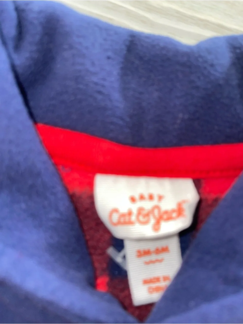 Cat & Jack Buffalo Plaid Fleece Romper Baby 3-6 Months Red Navy Hooded One Piece